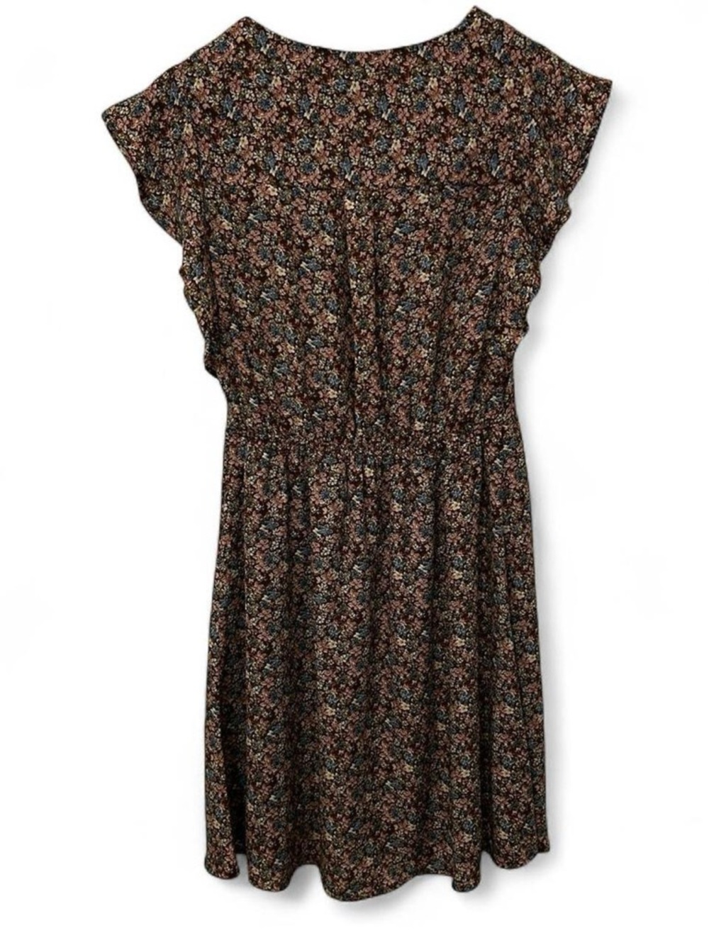 Monteau Los Angeles Brown Floral Midi Dress Womens M Cottage Prairie Tie Front - Picture 3 of 8
